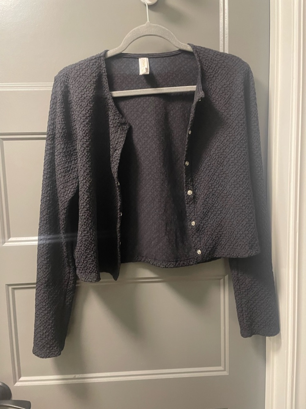 Andie Agusta Black Textured snap front SPF Long-Sleeve Swim Coverup Cardigan L